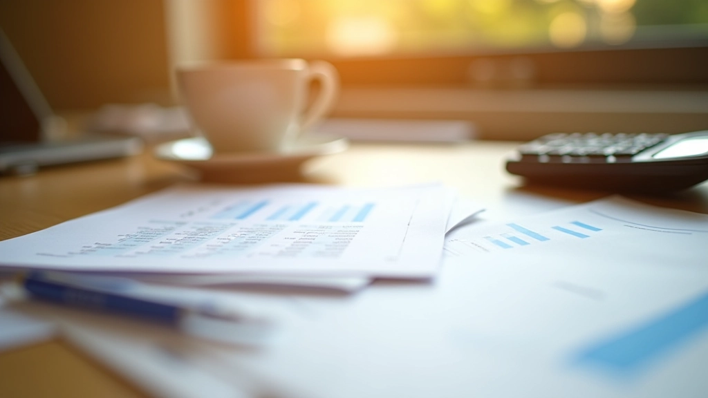 Close-up of financial documents showing quarterly earnings reports and revenue breakdowns